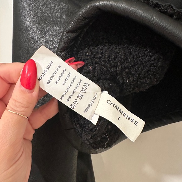 ◼️Commense Black Faux Leather Jacket with Shearling Collar and Cuffs - Picture 7 of 8